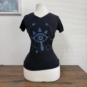 The Legend of Zelda Sheikah Eye Black V-Neck T-Shirt Size Small